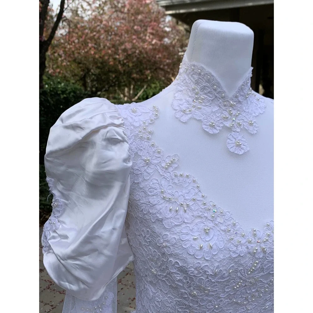 Vintage 80s Poof Sleeve Wedding Dress Victorian Edwardian Cottage Core SZ ~6-8P - Picture 14 of 14